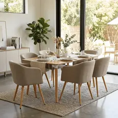 ENTRE NOS HOME - Juego De Comedor Ámbar Con Mesa Rectangular De Madera Honey Y 6 Sillas Beige Con Brazos