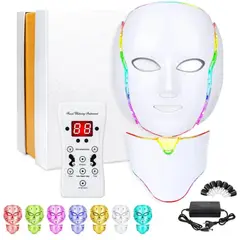 GENERICO - Máscara LED Facial 7 Colores Rejuvenecimiento Fotónico Cuello Antiarrugas Terapia de Luz 20,5x23 cm