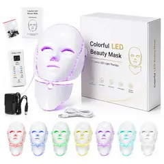 GENERICO - Máscara LED Fotónica 7 Colores Rostro y Cuello Antiedad Reafirma La Piel 192 LED 20,5x23 cm