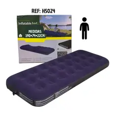 AMERICAN GENERICS - Colchón Inflable Individual 190 x 74 x 22 cm Para Camping Y Hogar