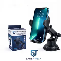 GENERICO - Soporte Celular Auto Holder Negro Chupa Ventosa Vidrio Tablero Sansatech RT-664
