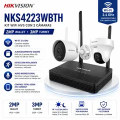 HIKVISION - Kit de Videovigilancia WiFi con NVS, Cámara Bullet 2 MP y Turret 3 MP NKS4223WBTH