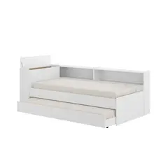AKIVOY - Cama Sencilla Multimueble con Balda y Arco para Colchón Color Blanca con Cama auxiliar