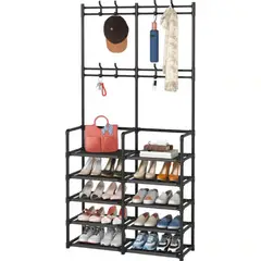 HOMMI - Colgador de Ropa y Zapatero Organizador Multifuncional Doble 5 en 1 en Aluminio Color Negro