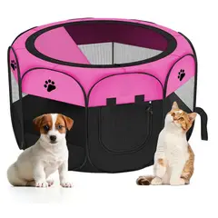 HOMMI - Corral para Mascotas Portátil 80x74x58cm Mediano en Poliéster Color Rosado