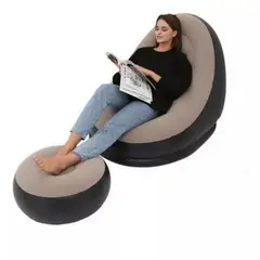 HOMMI - Asiento Sofá Inflable con Reposapiés Portátil con Gris Color Negro