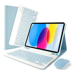 GENERICO - Forro Estuche con Teclado Bluetooth + Mouse para IPAD PRO 11 M5 2025 AZUL CLARO
