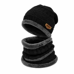 GENERAL - Conjunto Gorro Bufanda Frío Tejido Lana Unisex Moda