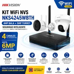 HIKVISION - NKS4245WBTH, Kit WiFi con NVS 4 Canales, Cámara Bala 4MP y Turret 5MP
