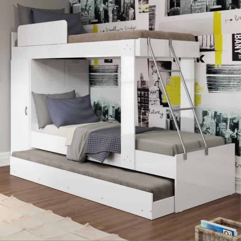 Imagen de Camarote Litera Con Armario Color Blanco y Cama Nido deslizable