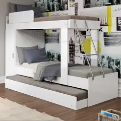 AKIVOY - Camarote Litera Con Armario Color Blanco y Cama Nido deslizable