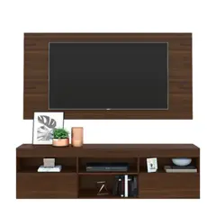 AKIVOY - Mesa Con Panel Florida Para TV 65 Pulgadas Color Marrón Oscuro con 6 Compartimentos