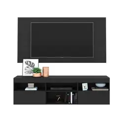 AKIVOY - Mesa Con Panel Florida Para TV 65 Pulgadas Color Negro con 6 Compartimentos