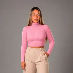 SYK - Buzo Cuello Tortuga Corto Para Mujer Rosado