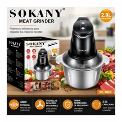 SOKANY - Picatodo Electrico 400w 2 Litros Doble Cuchilla Acero