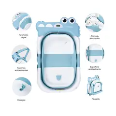 BEBESIT - Bañera Plegable Cocodrilo Con Almohadilla y Termometro