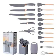 HOMMI - Kit Utensilios de Cocina X19 Piezas en Silicona en Silicona,Madera Color Gris