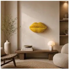 TIZZY DISEÑO - Cuadro Decorativo Amarillo en Forma de Beso Arte 3D en MDF