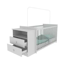 AKIVOY - Cuna Cómoda Blanca 2 Cajones + Colchón