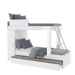 AKIVOY - Camarote Litera Con Armario Color Blanco y Cama Nido deslizable