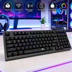 GENERICO - Teclado Gamer Mecánico Inalámbrico RGB Bluetooth 2.4 GHz K500