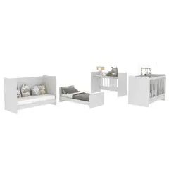 AKIVOY - Cuna + colchon 4 en 1 Mini cama color blanco