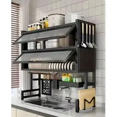 CHINA - Escurridor Organizador De Platos Loza Con Tapa Doble 65cm Negro