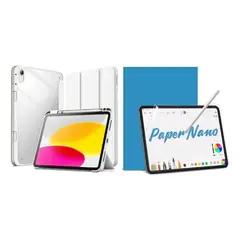 GENERICO - Forro Estuche Smart Case Cristal Transparente + Paperlike para Tablet IPAD AIR 4