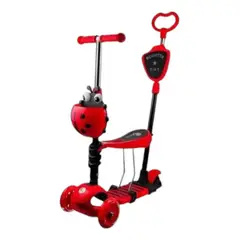 GENERICO - Mono Patín Scooter 5 En 1 Con Luces Led Rojo Para Niños 3 Alturas Ladybug