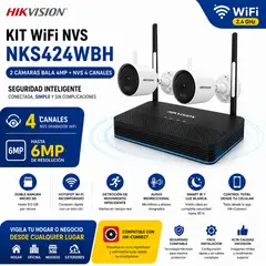 HIKVISION - Kit WiFi NKS424WBH con NVS 4 Canales y 2 Cámaras Bala 4MP H.265 Hasta 6MP