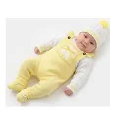 BABY KDS - Conjunto en Hilo Bebé Gorro, Mameluco, Saco y Medias Talla 0-3 Meses