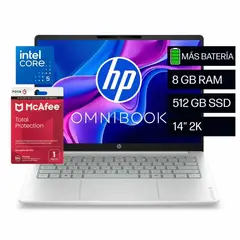 HP - Portátil OmniBook 14-hu0050la Intel Core 5 120U 8GB RAM 512GB SSD Windows 11 Home + antivirus