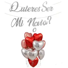 GENERICO - Kit Decoración Quieres Ser Mi Novia Con Globos Corazón Plateado