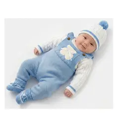 BABY KDS - Conjunto en Hilo Bebé Gorro, Mameluco, Saco y Medias Talla 0-3 Meses