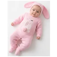 BABY KDS - Conjunto Tejido en Hilo para Bebé Niña con Mameluco, Gorro y Medias Talla 0-3 Meses