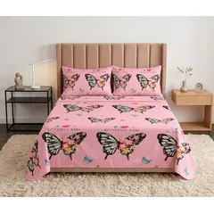 GENERICO - Juego de sábanas cama doble mariposas 1.40 m