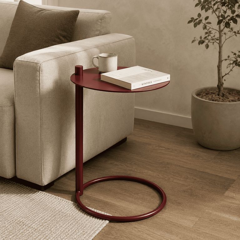 Mesa Auxiliar Metálica Redonda Minimalista Color Rojo