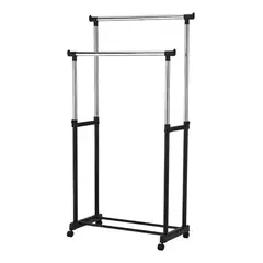GENERICO - Perchero Doble Barra Double Pole Acero Inoxidable Con Ruedas Ajustable