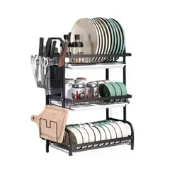 TECNOHOGAR JS - Platero Escurridor De Platos Graduable Y Organizador De Loza 3 niveles