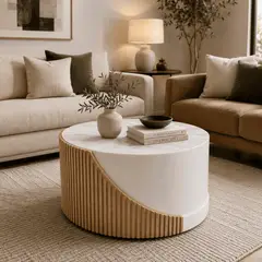 LJ HOME - Mesa de Centro Redonda Tampa Pintada - madera  MDF Premium