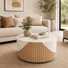 LJ HOME - Mesa de Centro Redonda Texas Pintada - madera  MDF Premium