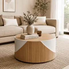 LJ HOME - Mesa de Centro Redonda Texas Pintada - madera  MDF Premium