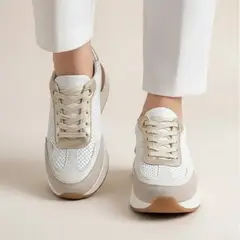 EVEGONZ - ZAPATILLA DEPORTIVA TENI DE MUJER EN CUERO BLANCO ARIEL