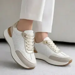 EVEGONZ - ZAPATILLA DEPORTIVA TENI DE MUJER EN CUERO BLANCO ARIEL