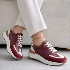 EVEGONZ - ZAPATILLAS DE MUJER TENI DEPORTIVO EN CUERO BORDO ARIEL