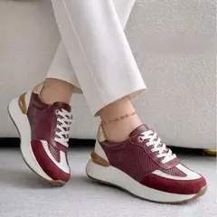 EVEGONZ - ZAPATILLAS DE MUJER TENI DEPORTIVO EN CUERO BORDO ARIEL
