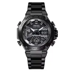 SMAEL - RELOJ ORIGINAL ACERO DOBLE HORA 8097 SUMERGIBLE NEGRO