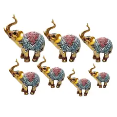 GENERICO - Elefante Dorado Azul X 7 Vintage Decoración Protección