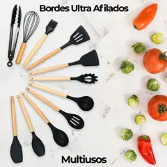 GENERICO - Kit Utensilios de Cocina - 19 Piezas Siliconado Color Negro