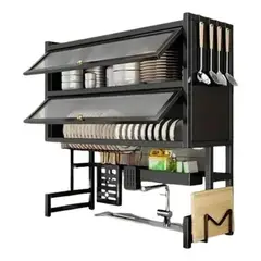 GENERICO - Organizador Y Escurridor De Platos Doble Seccion Con Tapa 65cm en Acero inoxidable